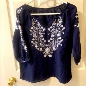 Talbots Petite 100% Cotton Lightweight Navy Blouse